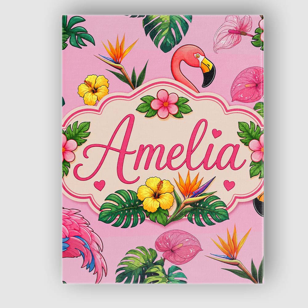 Personalised Name Tropical Flamingo with Custom Unique Gift Idea Elegant Feature Canvas Wall Art Print Decor Picture Ready to Hang