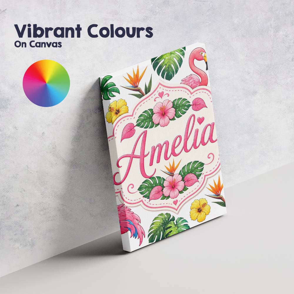 Personalised Name Tropical Flamingo with Custom Unique Gift Idea Elegant Feature Canvas Wall Art Print Decor Picture Ready to Hang