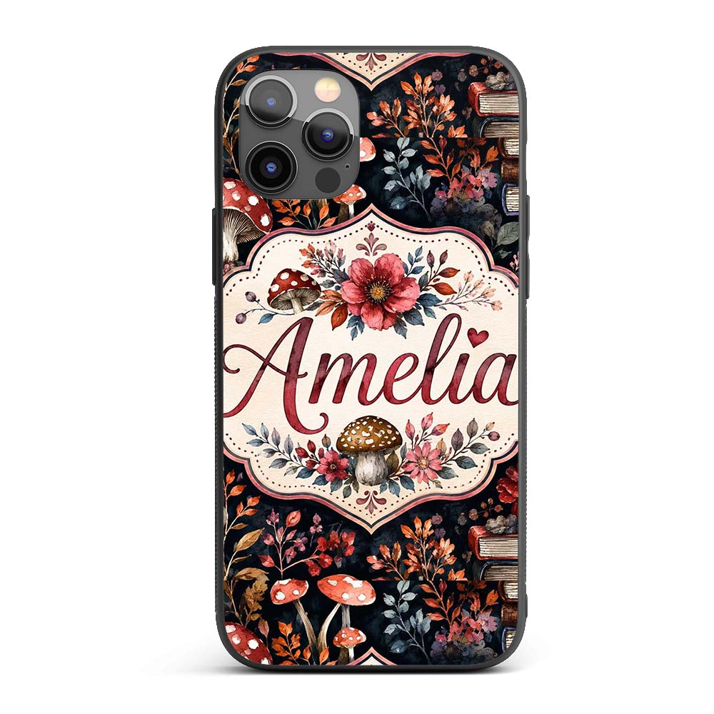 Vintage Mushrooms Books and Floral Dark Botanical Custom Name Protective Phone Case Mobile Cover Durable Everyday Smartphone Shock Resistant