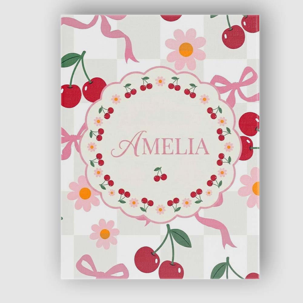 Personalised Name Cute Cherry Bow and Daisy Custom Bespoke Interior Contemporary Canvas Wall Art Print Decor Picture Ready to Hang