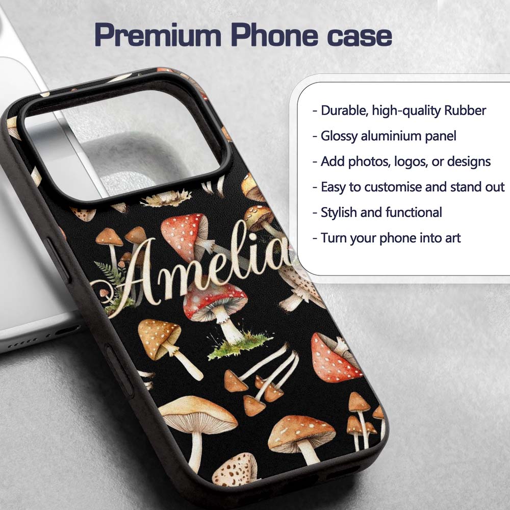 Watercolor Woodland Mushroom Botanical Seamless Custom Name Protective Phone Case Mobile Cover Durable Everyday Smartphone Shock Resistant