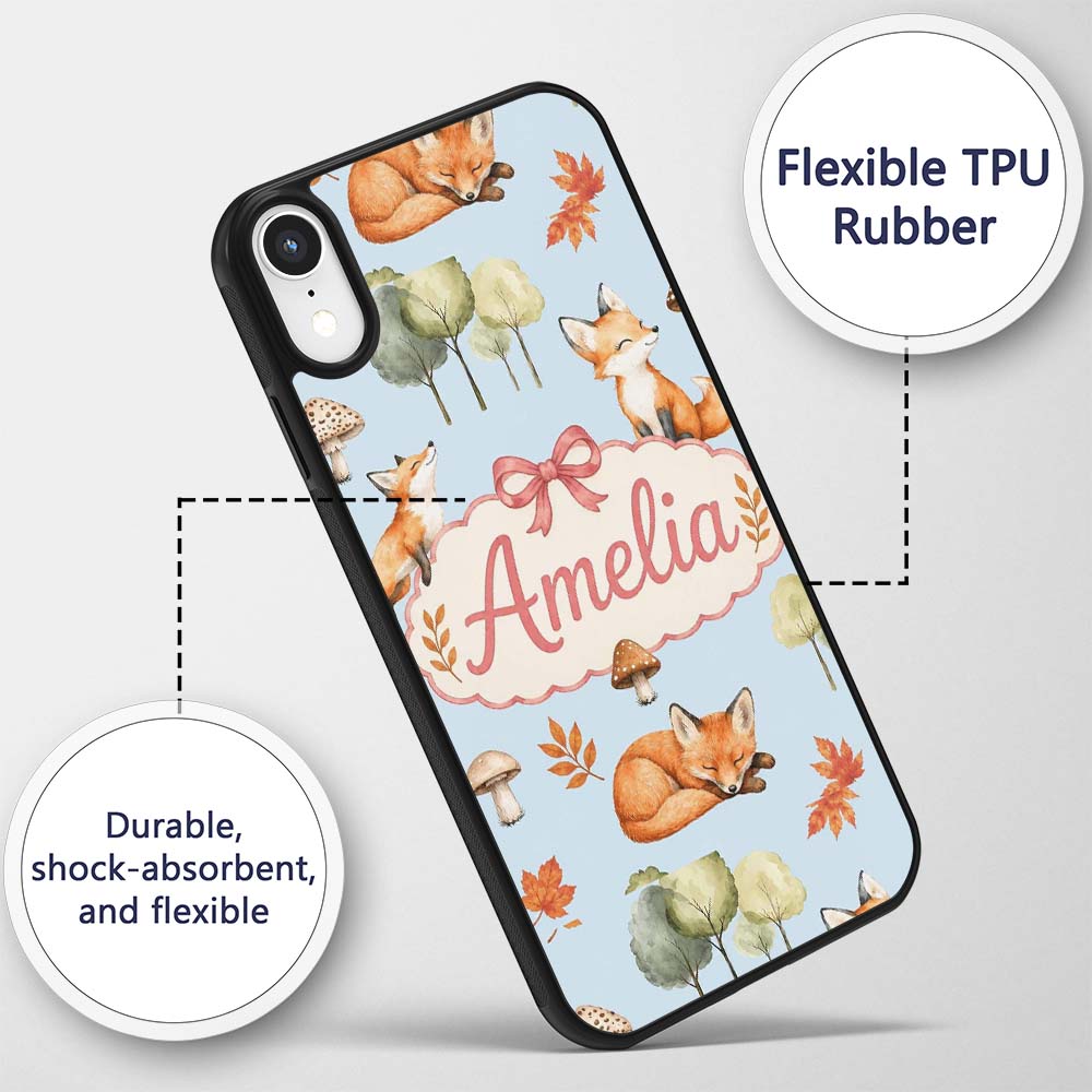 Watercolor Woodland Fox Mushroom Autumn Seamless Custom Name Protective Phone Case Mobile Cover Durable Everyday Smartphone Shock Resistant