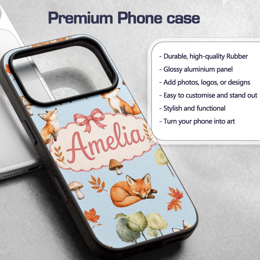 Watercolor Woodland Fox Mushroom Autumn Seamless Custom Name Protective Phone Case Mobile Cover Durable Everyday Smartphone Shock Resistant