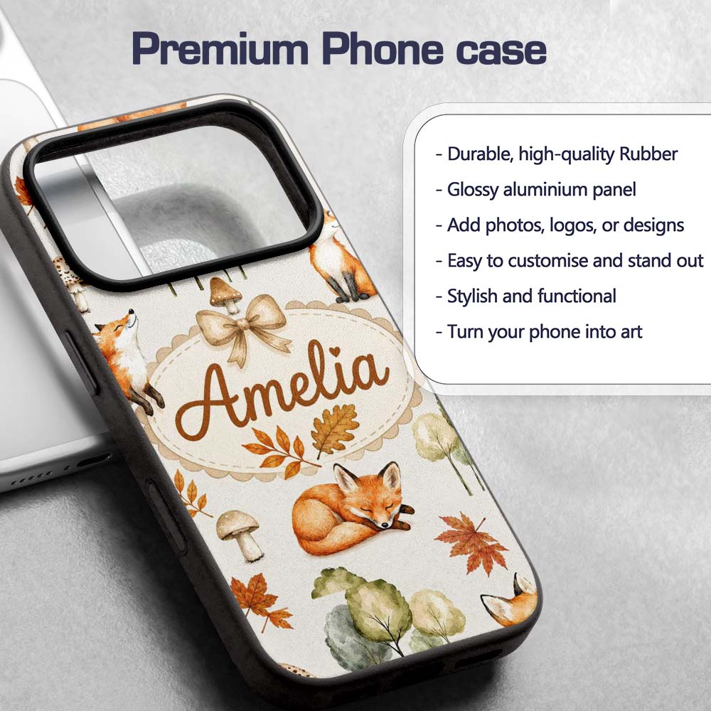 Watercolor Woodland Fox Mushroom Autumn on Light Custom Name Protective Phone Case Mobile Cover Durable Everyday Smartphone Shock Resistant