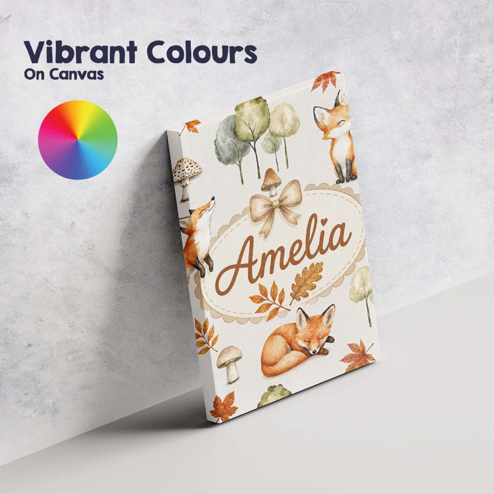 Personalised Name Watercolor Woodland Fox Custom Unique Gift Idea Elegant Feature Canvas Wall Art Print Decor Picture Ready to Hang