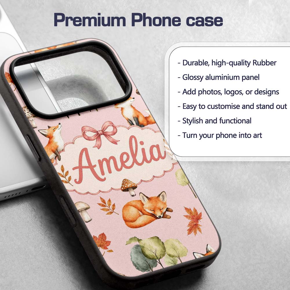 Watercolor Woodland Fox Mushroom Autumn on Blush Custom Name Protective Phone Case Mobile Cover Durable Everyday Smartphone Shock Resistant