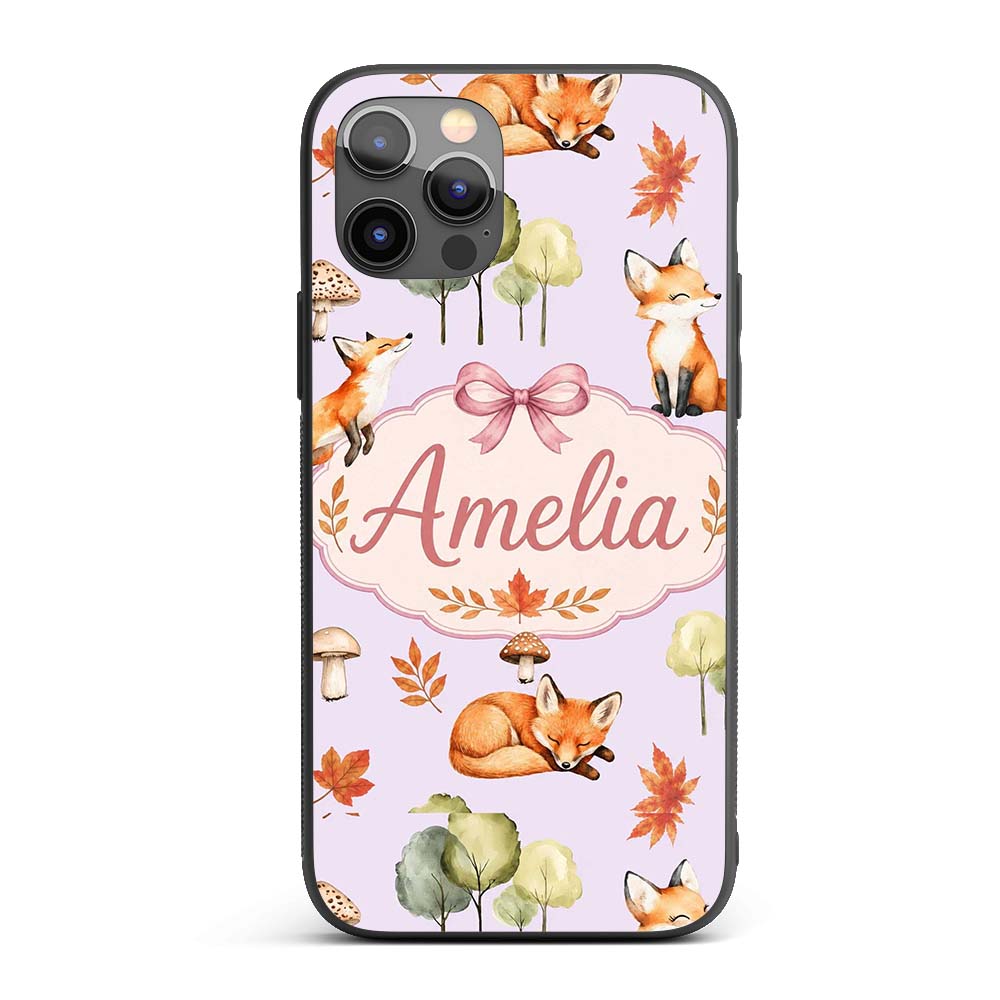 Watercolor Woodland Fox Mushroom Autumn on Soft Custom Name Protective Phone Case Mobile Cover Durable Everyday Smartphone Shock Resistant