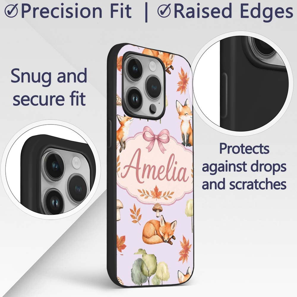 Watercolor Woodland Fox Mushroom Autumn on Soft Custom Name Protective Phone Case Mobile Cover Durable Everyday Smartphone Shock Resistant