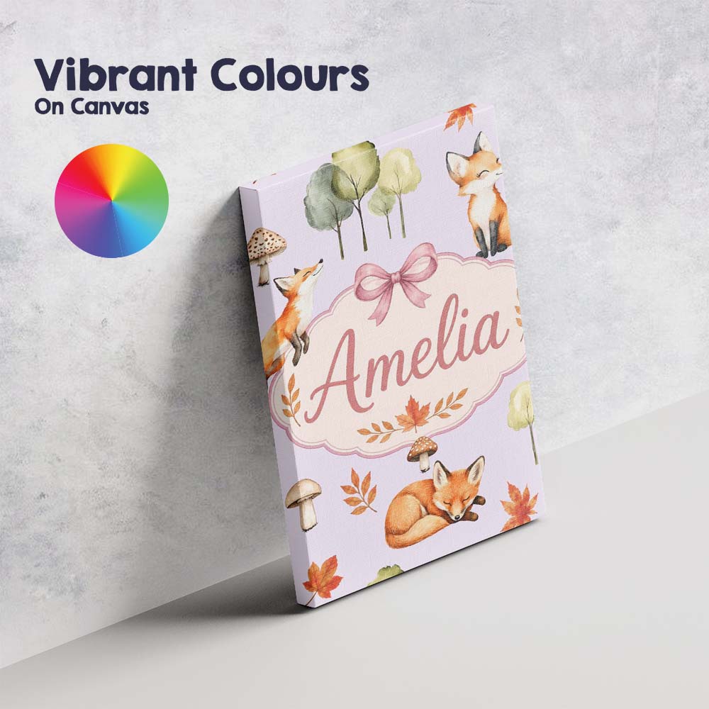 Personalised Name Watercolor Woodland Fox Custom Unique Gift Idea Elegant Feature Canvas Wall Art Print Decor Picture Ready to Hang