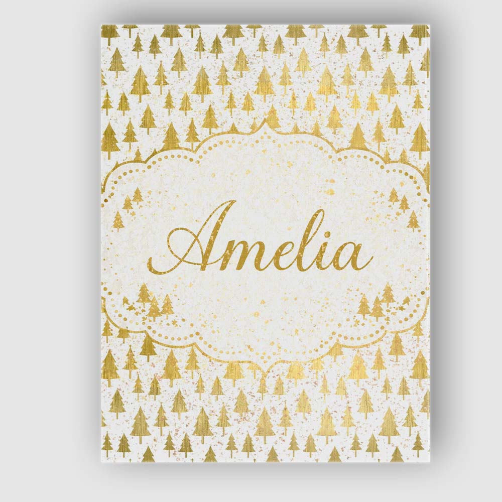 Personalised Name Gold Christmas Tree Pattern White Background Custom Modern Room Accent Canvas Wall Art Print Decor Picture Ready to Hang