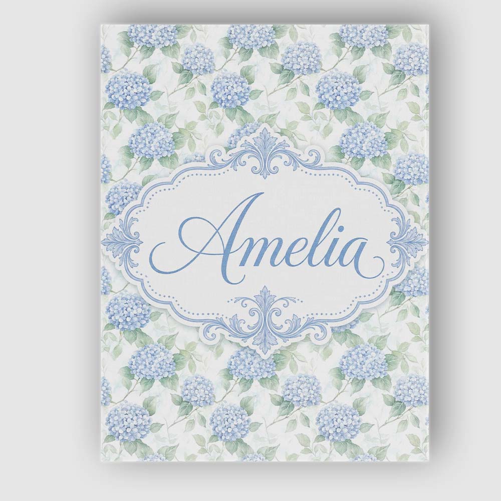 Personalised Name Soft Blue Hydrangea Custom Modern Room Accent Creative Decorator Style Canvas Wall Art Print Decor Picture Ready to Hang
