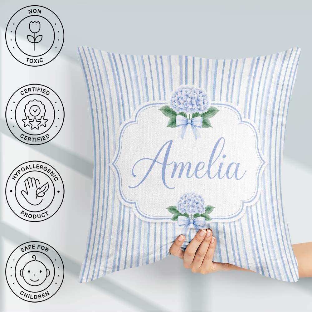 Custom Name Blue Vertical Stripe Classic Seamless Pattern for Square Filled Cushion Throw Pillow Sofa Bed Home Decor Zip Washable UK Made