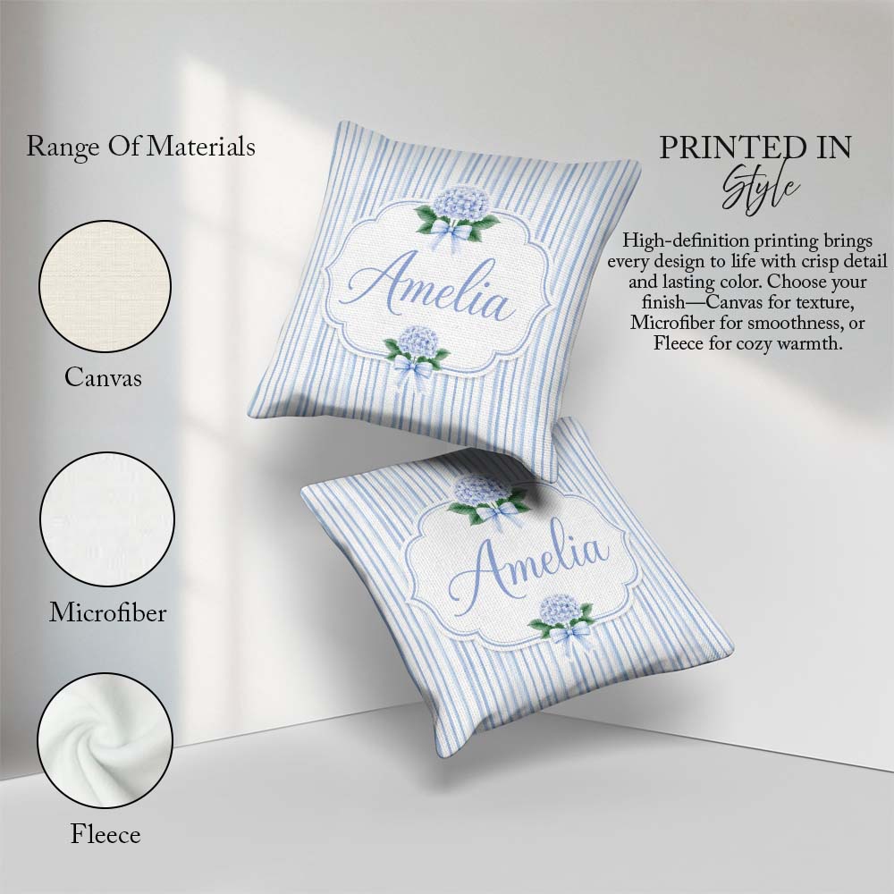 Custom Name Blue Vertical Stripe Classic Seamless Pattern for Square Filled Cushion Throw Pillow Sofa Bed Home Decor Zip Washable UK Made