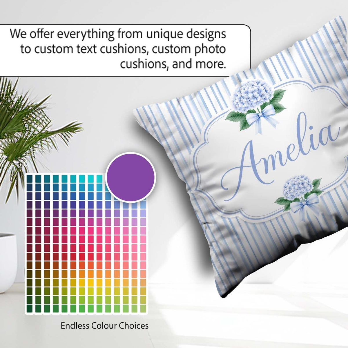 Custom Name Blue Vertical Stripe Classic Seamless Pattern for Square Filled Cushion Throw Pillow Sofa Bed Home Decor Zip Washable UK Made
