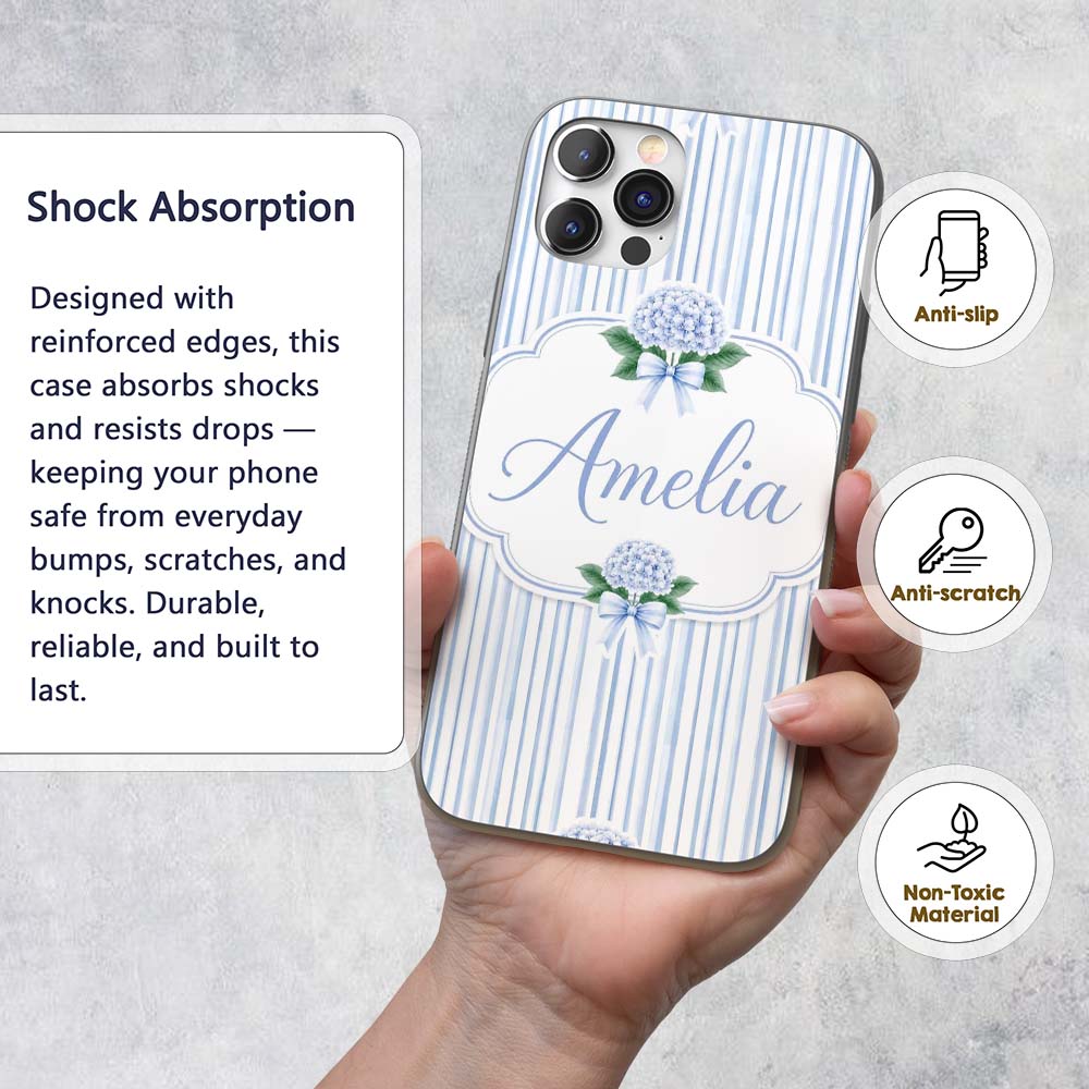 Blue Vertical Stripe Classic Seamless Pattern Custom Name Protective Phone Case Mobile Cover Durable Everyday Smartphone Shock Resistant