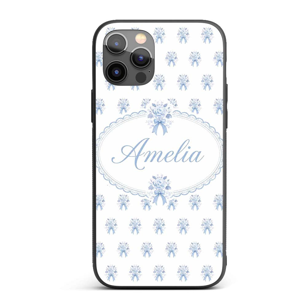 Blue Rose Bow Tossed Floral Seamless Pattern Custom Name Protective Phone Case Mobile Cover Durable Everyday Smartphone Shock Resistant