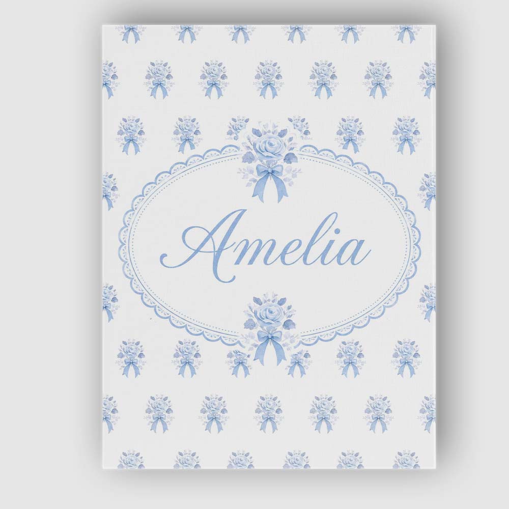 Personalised Name Blue Rose Bow Tossed Custom Modern Room Accent Elegant Feature Canvas Wall Art Print Decor Picture Ready to Hang