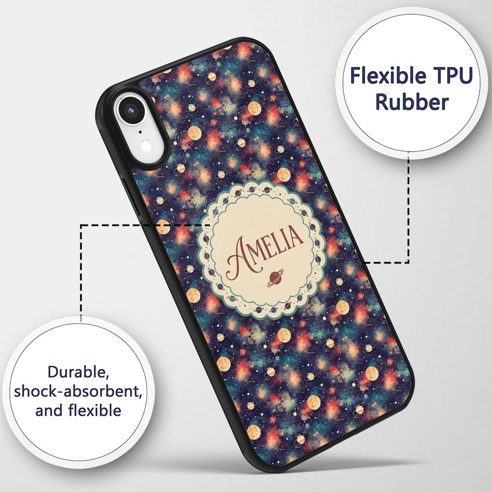 Vibrant Galaxy Planets Nebula Space Seamless Custom Name Protective Phone Case Mobile Cover Durable Everyday Smartphone Shock Resistant