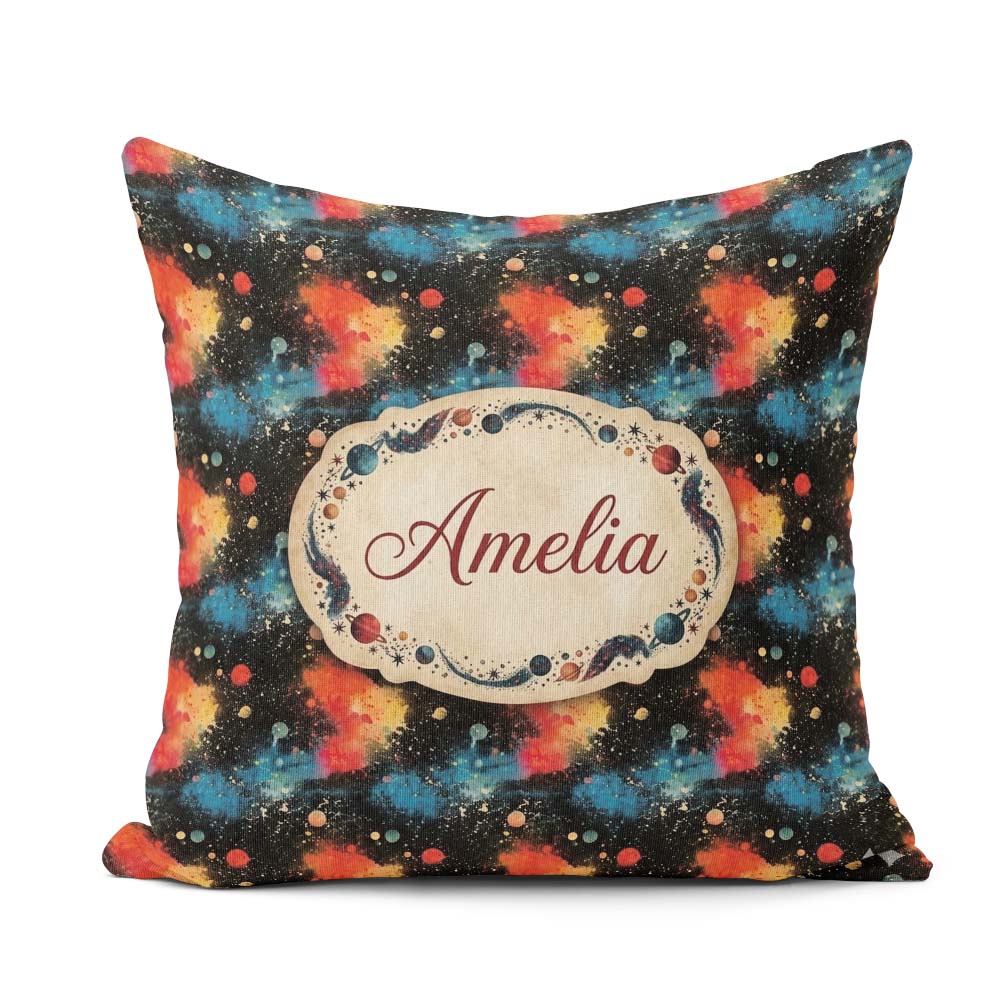 Custom Name Abstract Cosmic Paint Splash Blue Space Pattern Dark Square Filled Cushion Throw Pillow Sofa Bed Home Decor Zip Washable UK Made