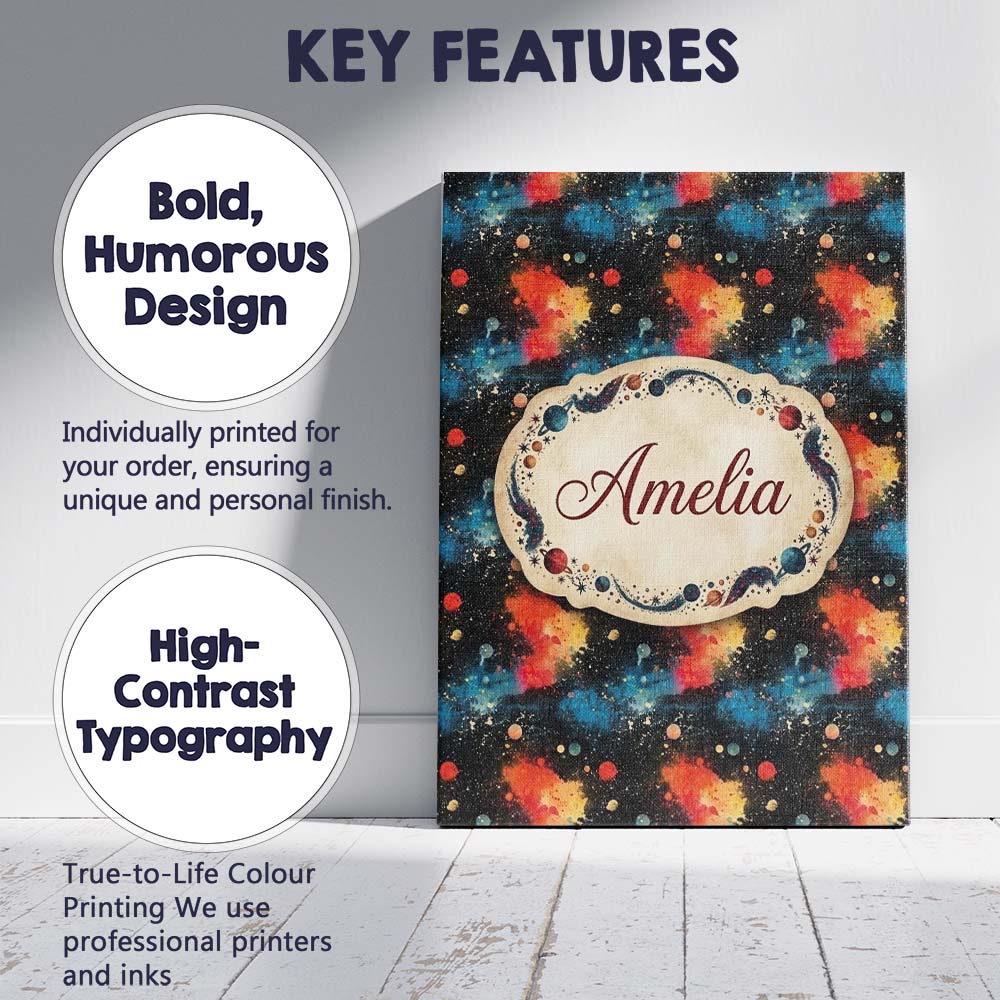 Personalised Name Abstract Cosmic Paint Custom Modern Room Accent Elegant Feature Canvas Wall Art Print Decor Picture Ready to Hang