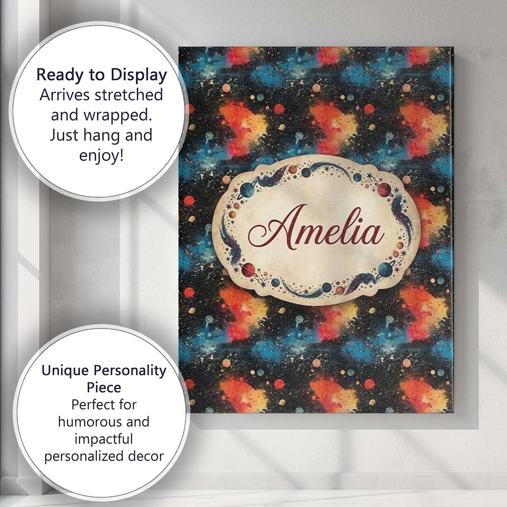 Personalised Name Abstract Cosmic Paint Custom Modern Room Accent Elegant Feature Canvas Wall Art Print Decor Picture Ready to Hang