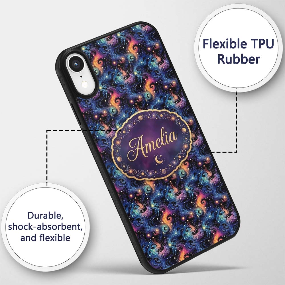 Swirling Colorful Galaxy Abstract Space Seamless Custom Name Protective Phone Case Mobile Cover Durable Everyday Smartphone Shock Resistant