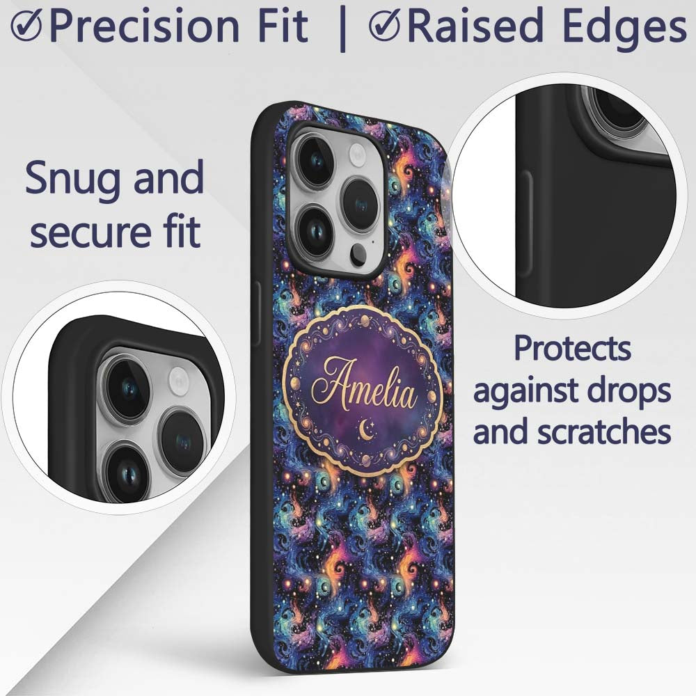 Swirling Colorful Galaxy Abstract Space Seamless Custom Name Protective Phone Case Mobile Cover Durable Everyday Smartphone Shock Resistant