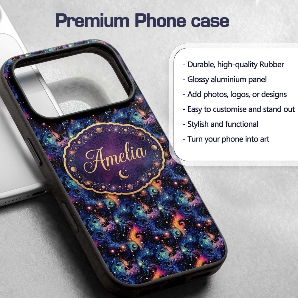 Swirling Colorful Galaxy Abstract Space Seamless Custom Name Protective Phone Case Mobile Cover Durable Everyday Smartphone Shock Resistant
