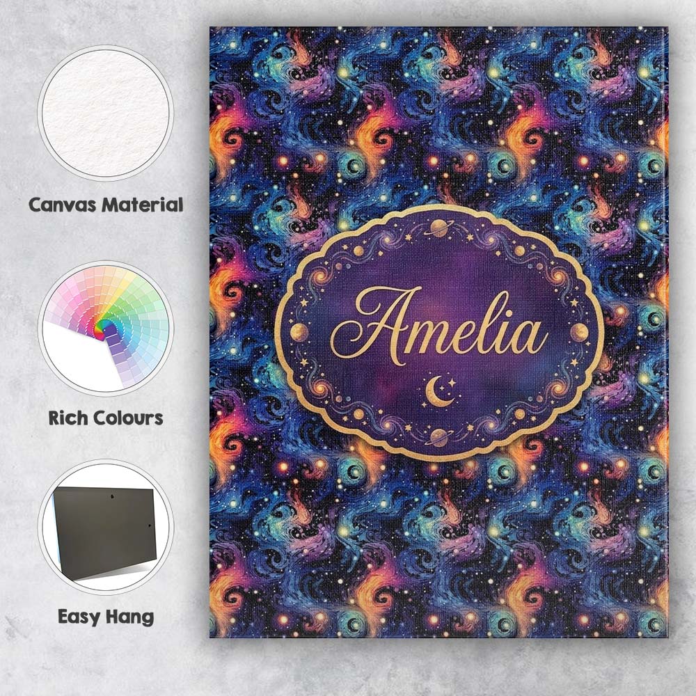 Personalised Name Swirling Colorful Galaxy Custom Unique Gift Idea Elegant Feature Canvas Wall Art Print Decor Picture Ready to Hang