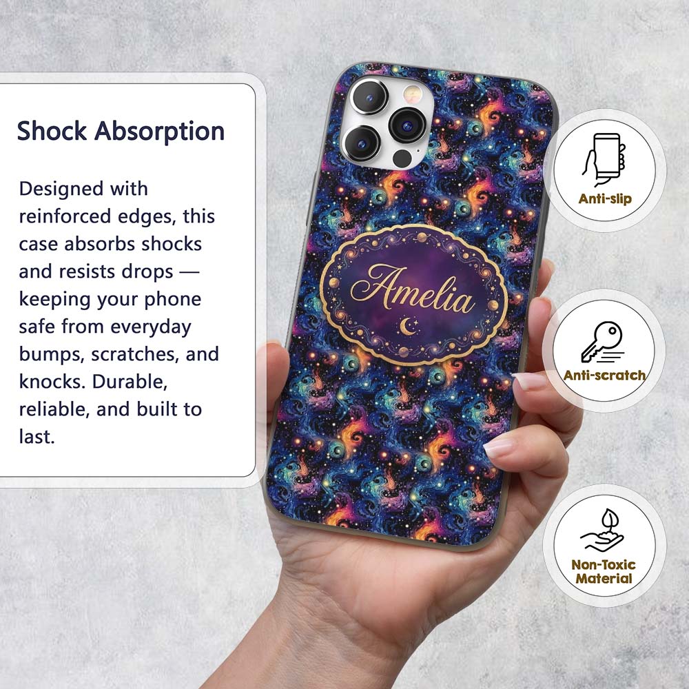 Swirling Colorful Galaxy Abstract Space Seamless Custom Name Protective Phone Case Mobile Cover Durable Everyday Smartphone Shock Resistant