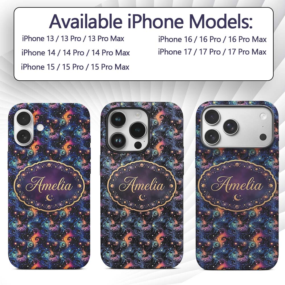 Swirling Colorful Galaxy Abstract Space Seamless Custom Name Protective Phone Case Mobile Cover Durable Everyday Smartphone Shock Resistant