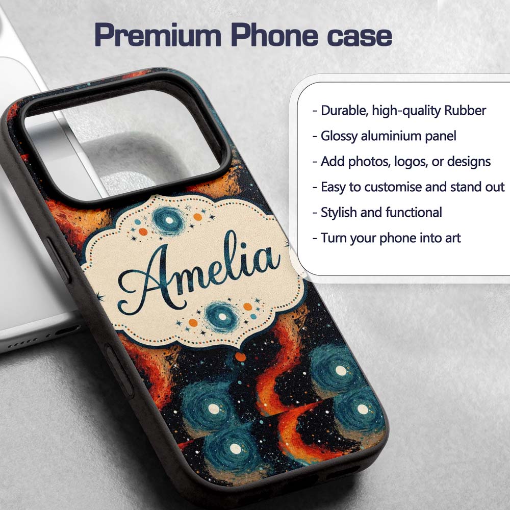 Abstract Flowing Orange Blue Decorative Design Custom Name Protective Phone Case Mobile Cover Durable Everyday Smartphone Shock Resistant