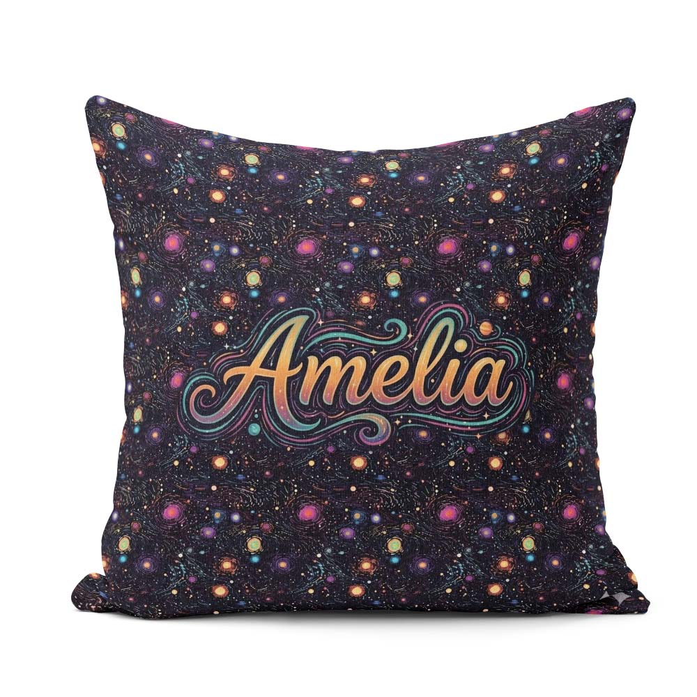 Custom Name Neon Galaxy Swirl Dots Cosmic Space Seamless Pattern Square Filled Cushion Throw Pillow Sofa Bed Home Decor Zip Washable UK Made