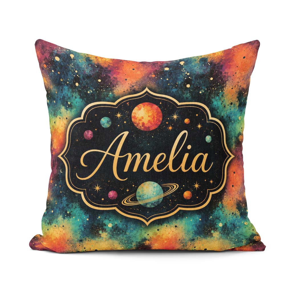 Custom Name Nebula Splatter Galaxy Space Seamless Pattern Bright Square Filled Cushion Throw Pillow Sofa Bed Home Decor Zip Washable UK Made