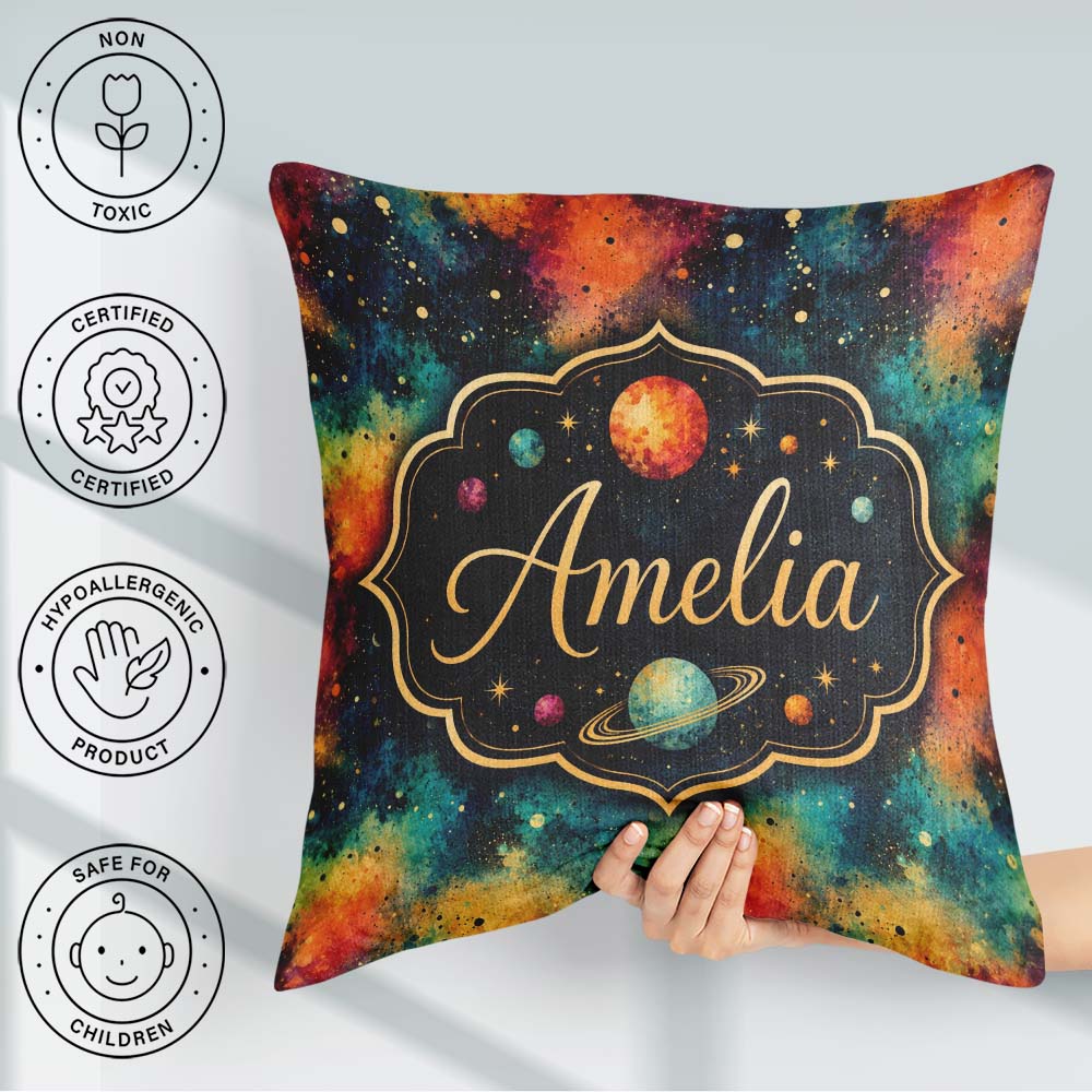 Custom Name Nebula Splatter Galaxy Space Seamless Pattern Bright Square Filled Cushion Throw Pillow Sofa Bed Home Decor Zip Washable UK Made