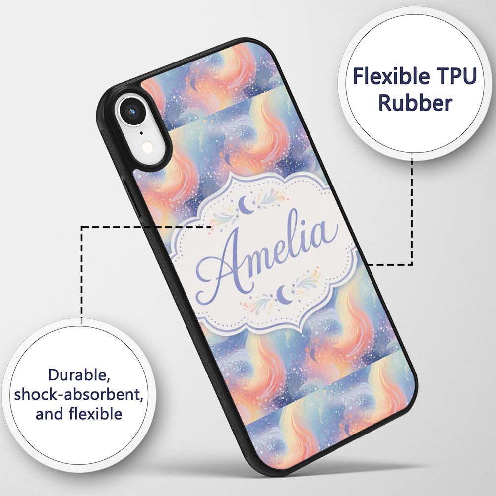 Soft Pastel Swirl Galaxy Space Seamless Pattern Custom Name Protective Phone Case Mobile Cover Durable Everyday Smartphone Shock Resistant