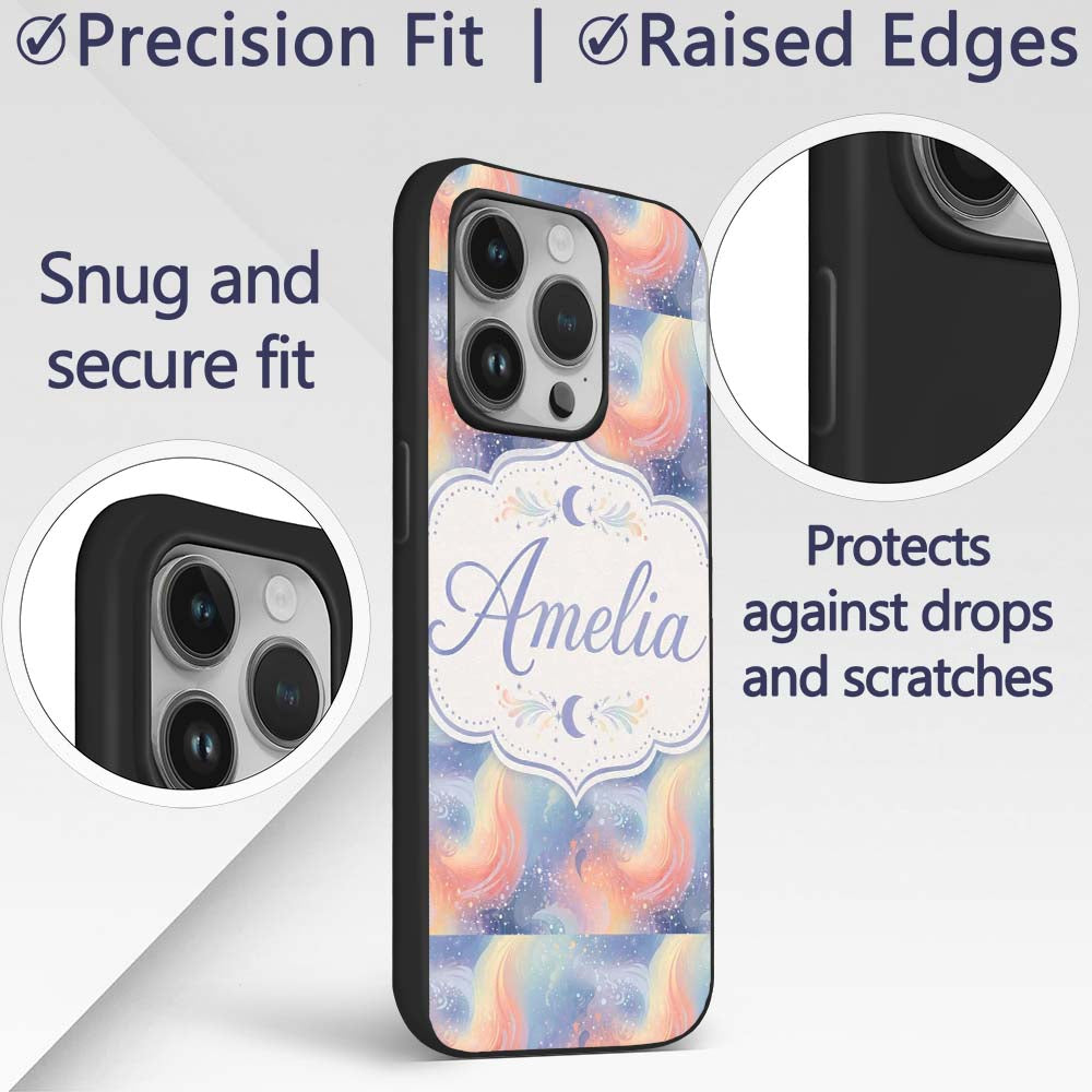Soft Pastel Swirl Galaxy Space Seamless Pattern Custom Name Protective Phone Case Mobile Cover Durable Everyday Smartphone Shock Resistant