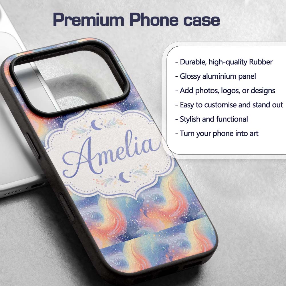 Soft Pastel Swirl Galaxy Space Seamless Pattern Custom Name Protective Phone Case Mobile Cover Durable Everyday Smartphone Shock Resistant