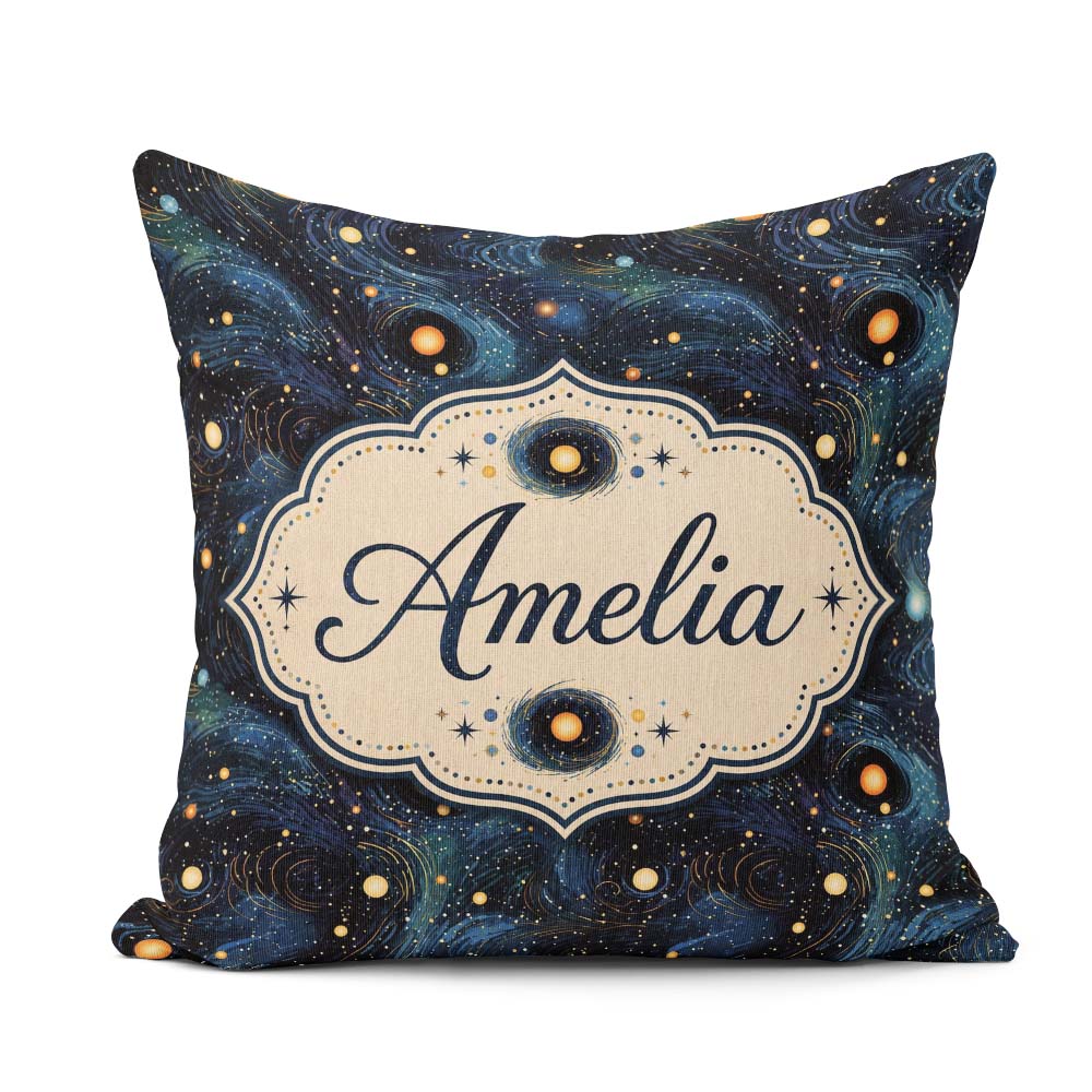 Custom Name Blue Swirling Starfield Space Seamless Pattern Night Square Filled Cushion Throw Pillow Sofa Bed Home Decor Zip Washable UK Made
