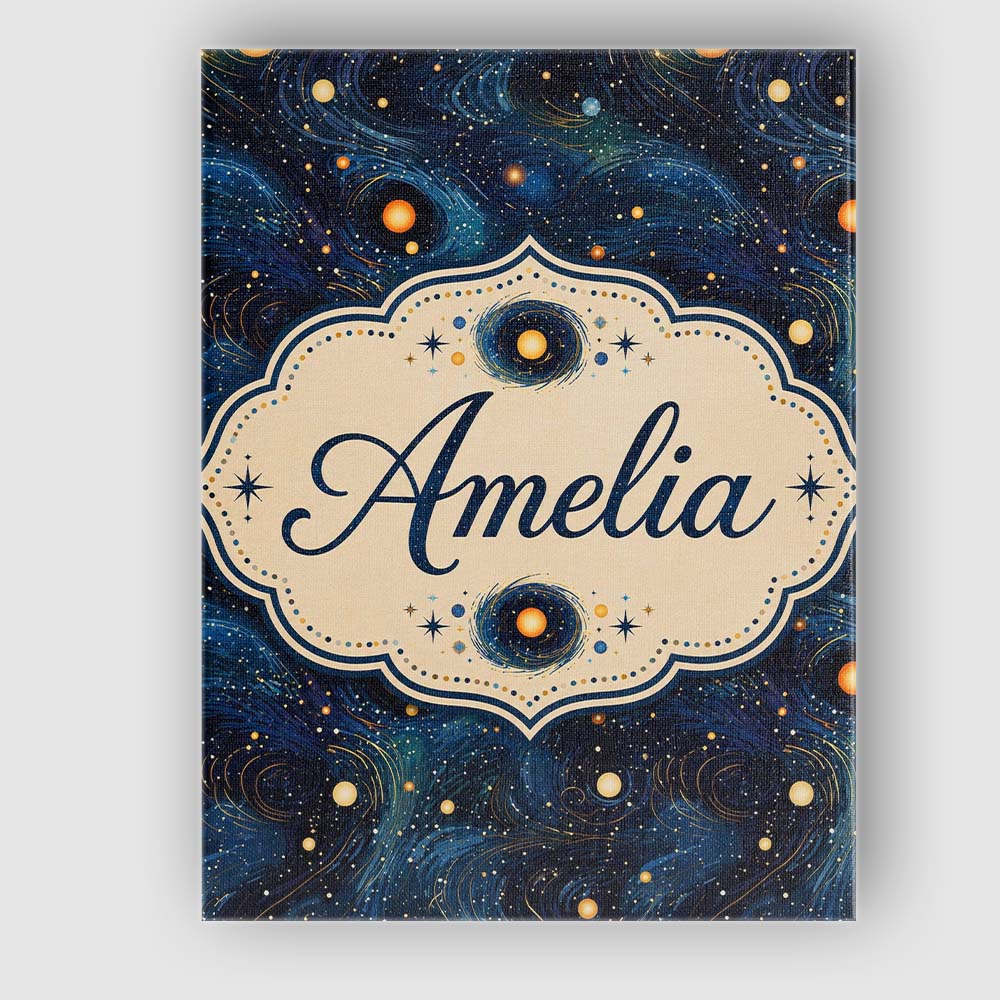 Personalised Name Blue Swirling Starfield Custom Unique Gift Idea Elegant Feature Canvas Wall Art Print Decor Picture Ready to Hang