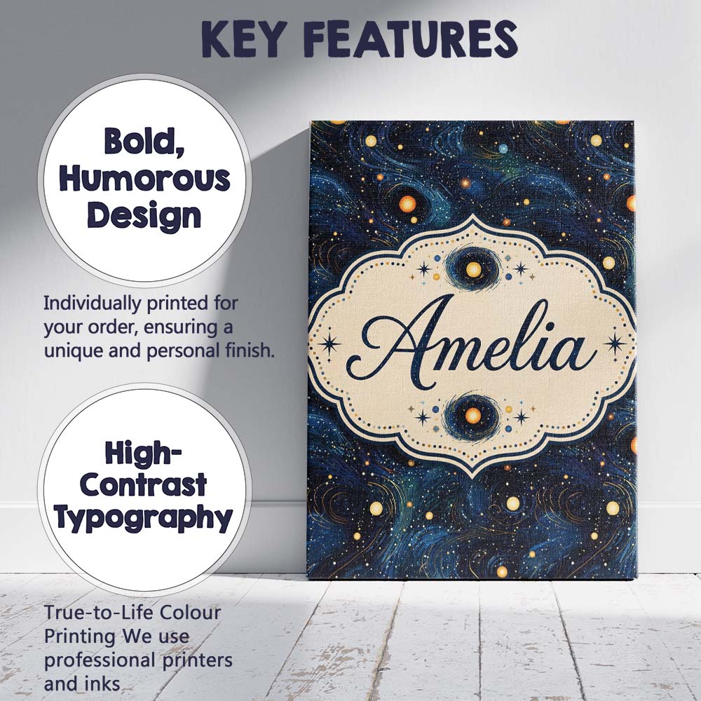 Personalised Name Blue Swirling Starfield Custom Unique Gift Idea Elegant Feature Canvas Wall Art Print Decor Picture Ready to Hang
