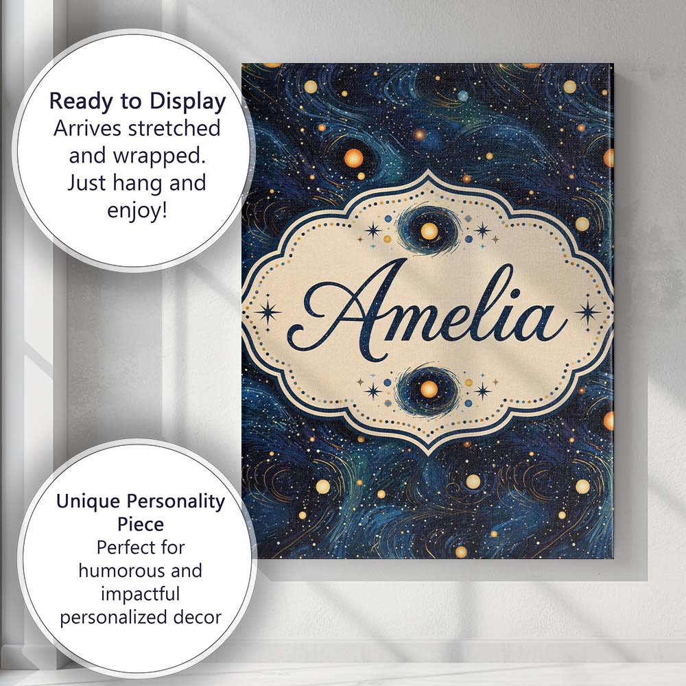 Personalised Name Blue Swirling Starfield Custom Unique Gift Idea Elegant Feature Canvas Wall Art Print Decor Picture Ready to Hang
