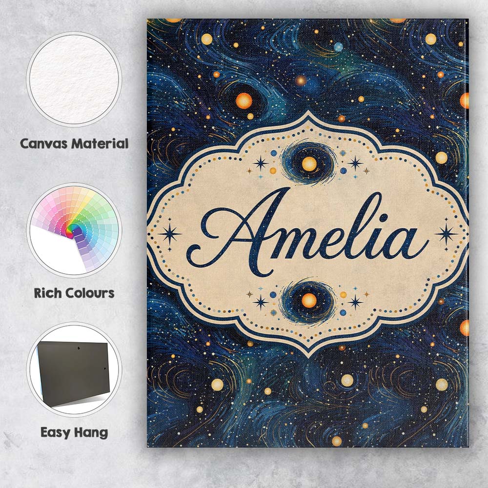 Personalised Name Blue Swirling Starfield Custom Unique Gift Idea Elegant Feature Canvas Wall Art Print Decor Picture Ready to Hang