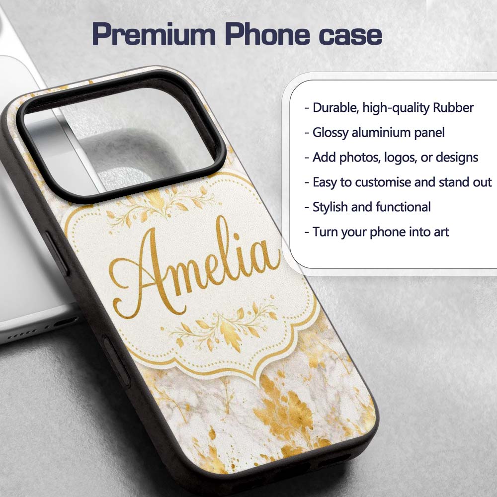 Gold Vein Marble White Stone Seamless Pattern Custom Name Protective Phone Case Mobile Cover Durable Everyday Smartphone Shock Resistant