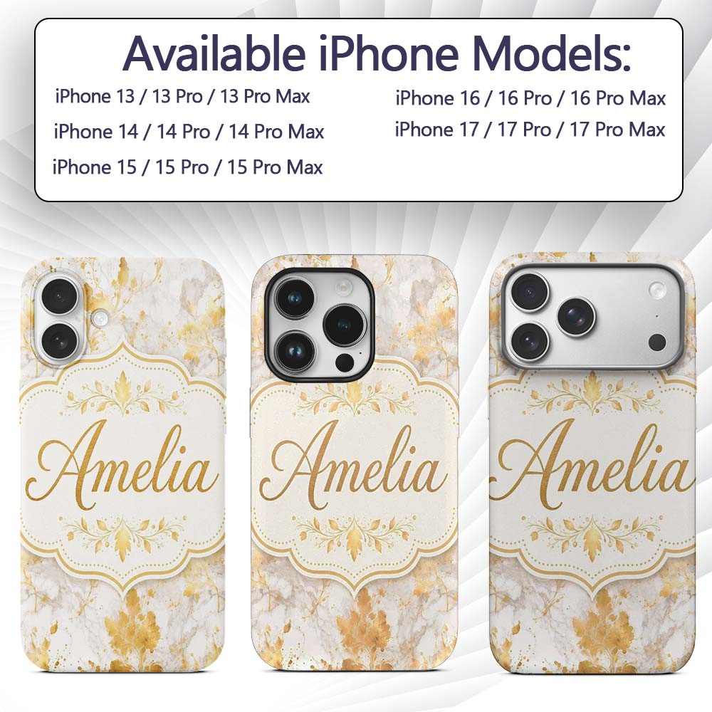 Gold Vein Marble White Stone Seamless Pattern Custom Name Protective Phone Case Mobile Cover Durable Everyday Smartphone Shock Resistant