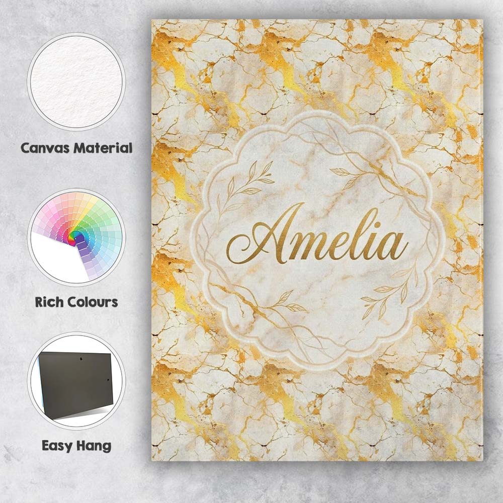 Personalised Name White Gold Floral Marble Custom Unique Gift Idea Elegant Feature Canvas Wall Art Print Decor Picture Ready to Hang