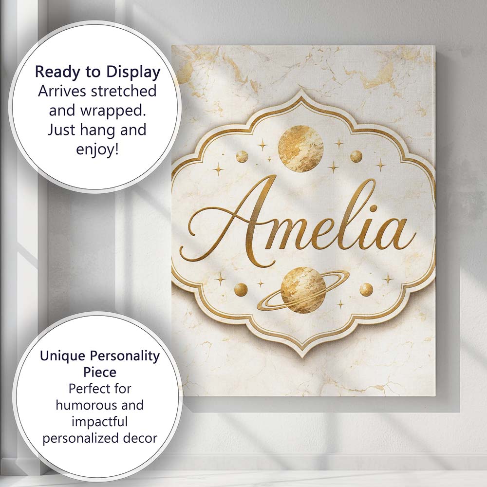 Personalised Name Luxurious White Marble Custom Unique Gift Idea Elegant Feature Canvas Wall Art Print Decor Picture Ready to Hang