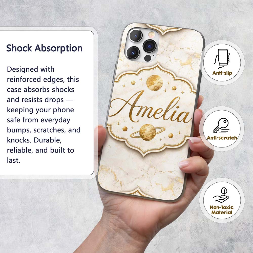 Luxurious White Marble with Gold Veins Seamless Custom Name Protective Phone Case Mobile Cover Durable Everyday Smartphone Shock Resistant