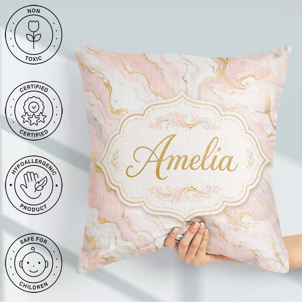 Custom Name Elegant White Marble with Veining Seamless Pattern Square Filled Cushion Throw Pillow Sofa Bed Home Decor Zip Washable UK Made