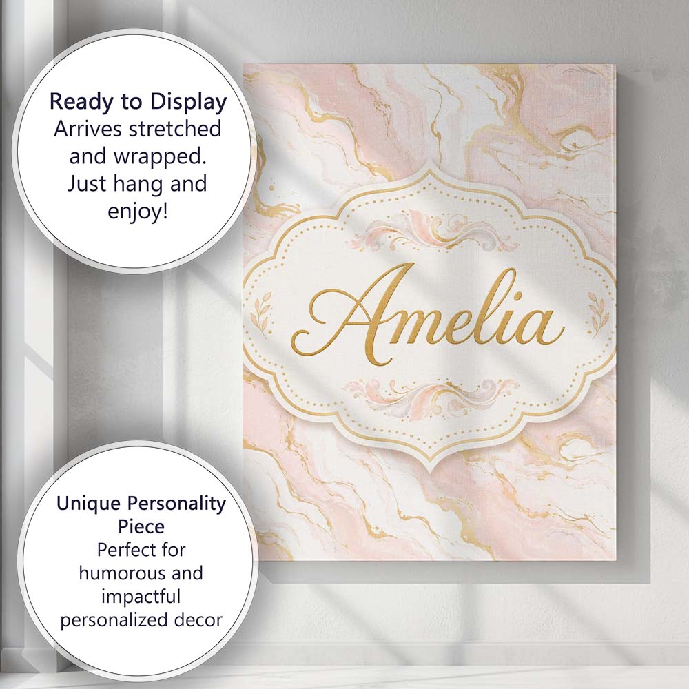 Personalised Name Elegant White Marble with Custom Bespoke Interior Contemporary Canvas Wall Art Print Decor Picture Ready to Hang